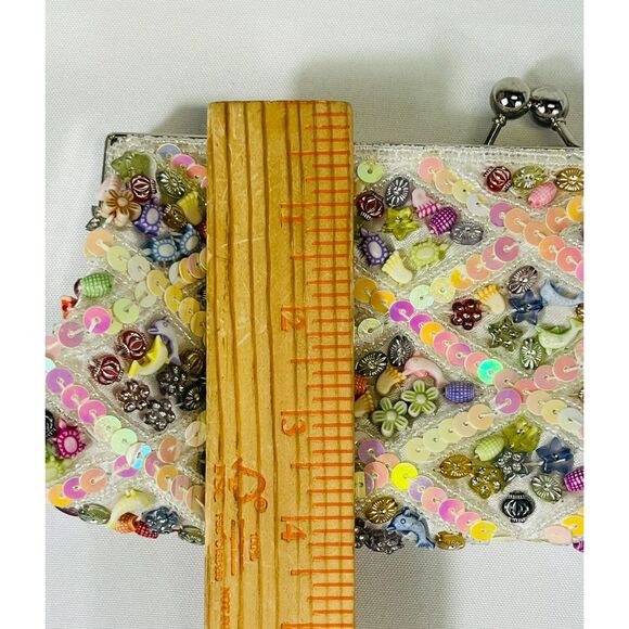 Seashell Beachy Dolphin Beaded Clutch Sequin Pastel Evening Shoulder Bag - Picture 11 of 11